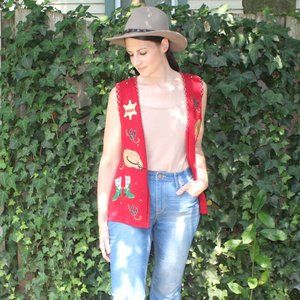 Vintage 90s Western Cowgirl Cowboy Sweater Vest